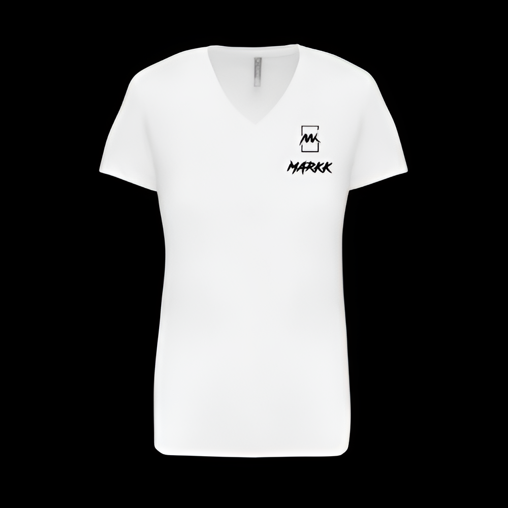 T-shirt col en V Blanc MARKK Brodé Noir (Femme)