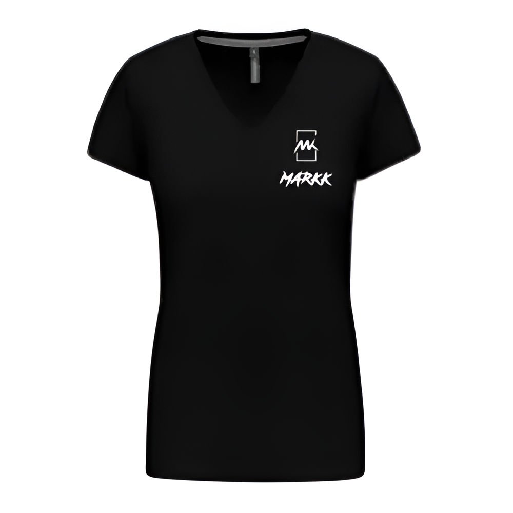 T-shirt col en V Noir MARKK Brodé Blanc (Femme)