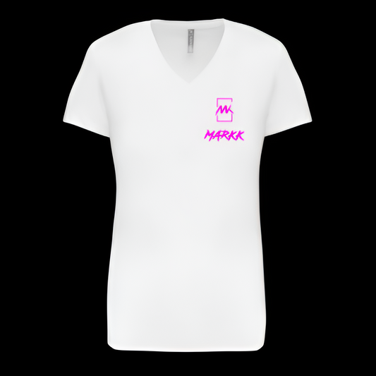 T-shirt col en V Blanc MARKK Brodé Violet (Femme)