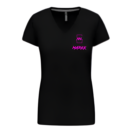 T-shirt col en V Noir MARKK Brodé Violet (Femme)