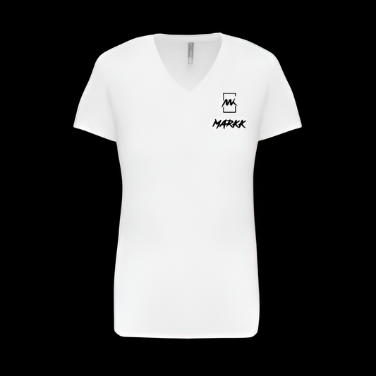 T-shirt col en V Blanc MARKK Brodé Noir (Femme)